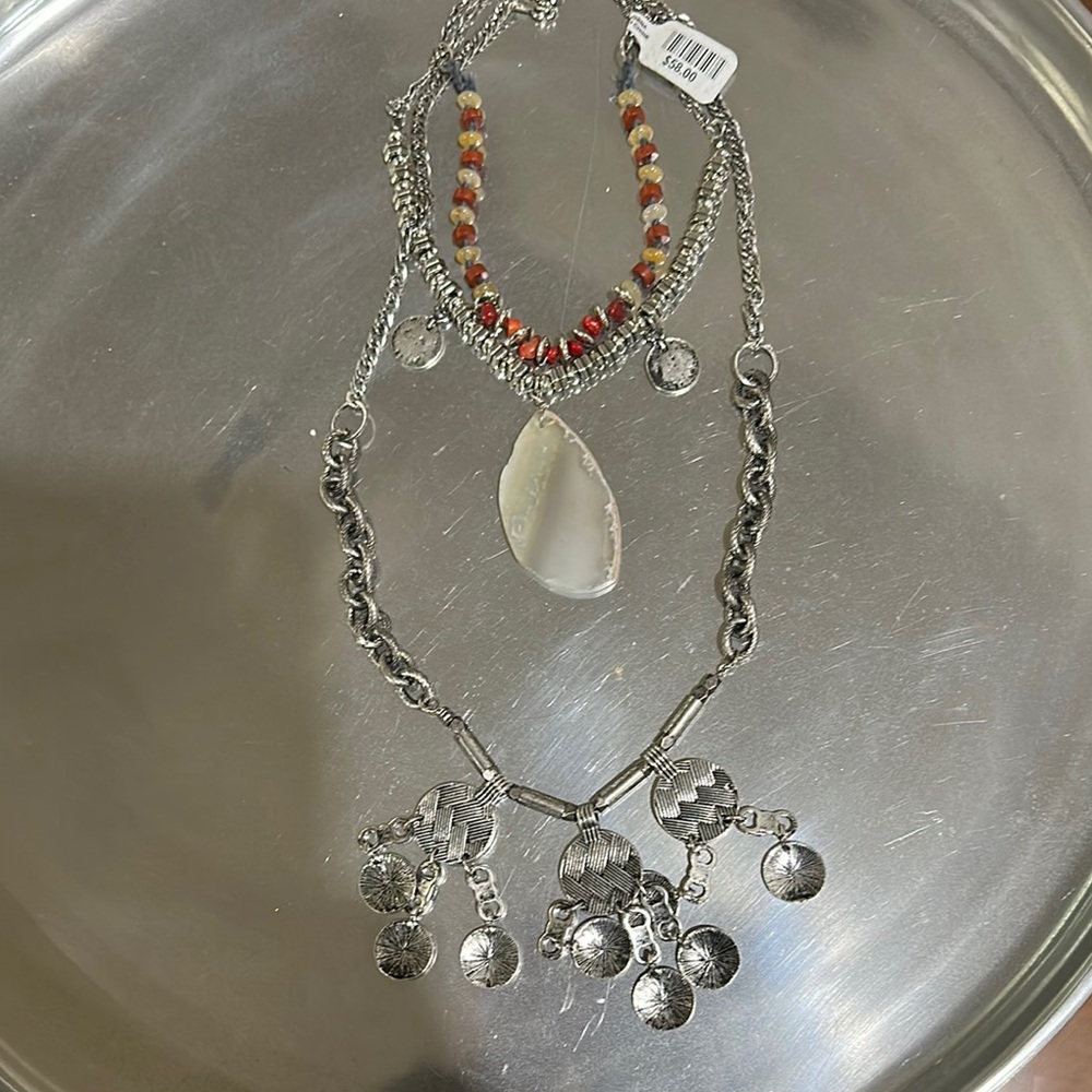 Silver and Red Beaded Necklace Set